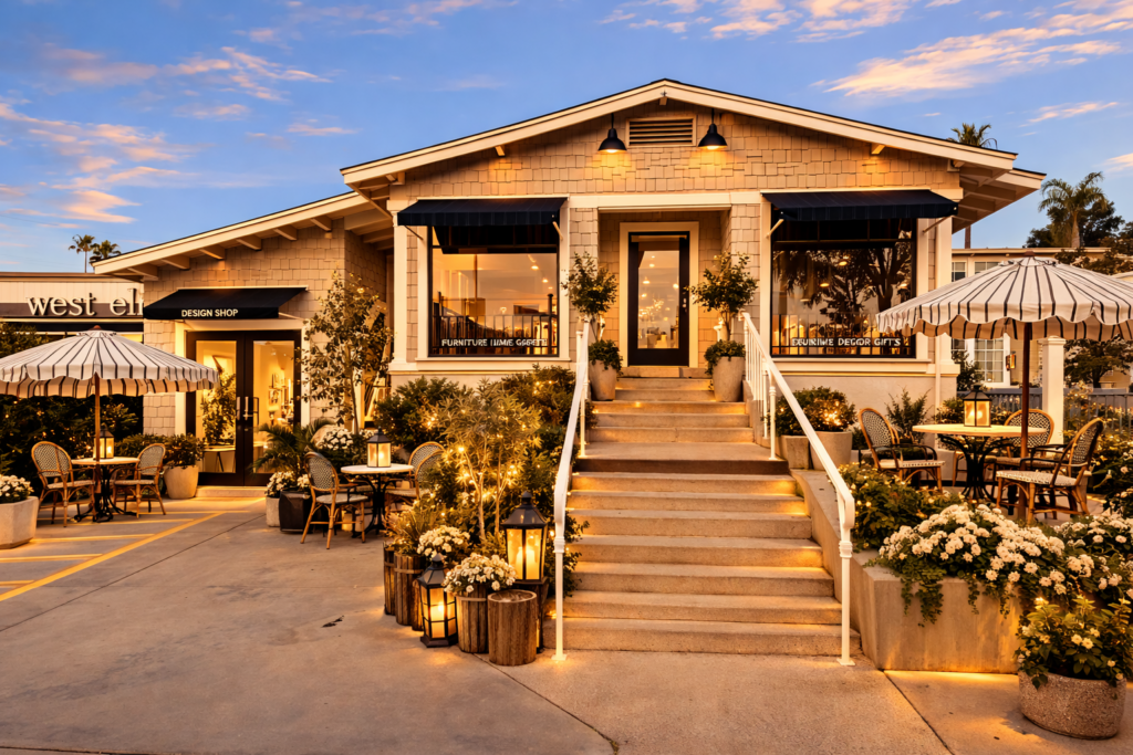 Charming Grange Garden boutique at golden hour