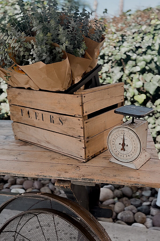 Table of antiques at Grange Garden Market